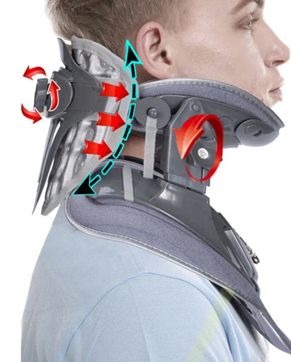 Traction Plus KG300 neck traction device demonstrating adjustable support for neck pain relief and improved mobility.
