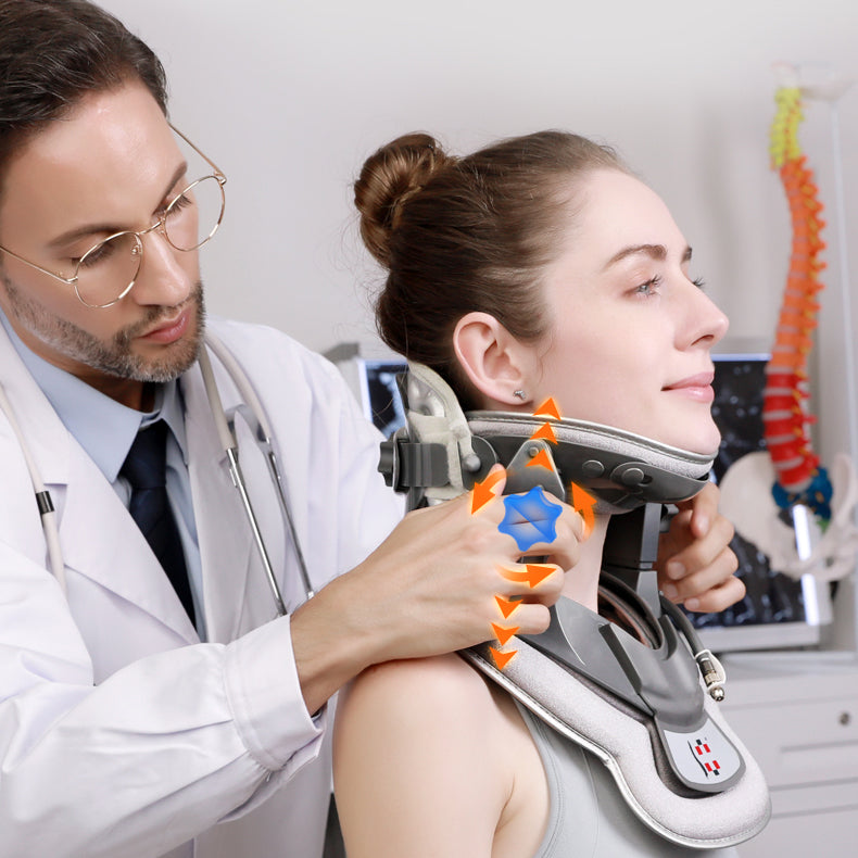 Doctor adjusting the Traction Plus KG300 Neck Traction Device for targeted neck pain relief.